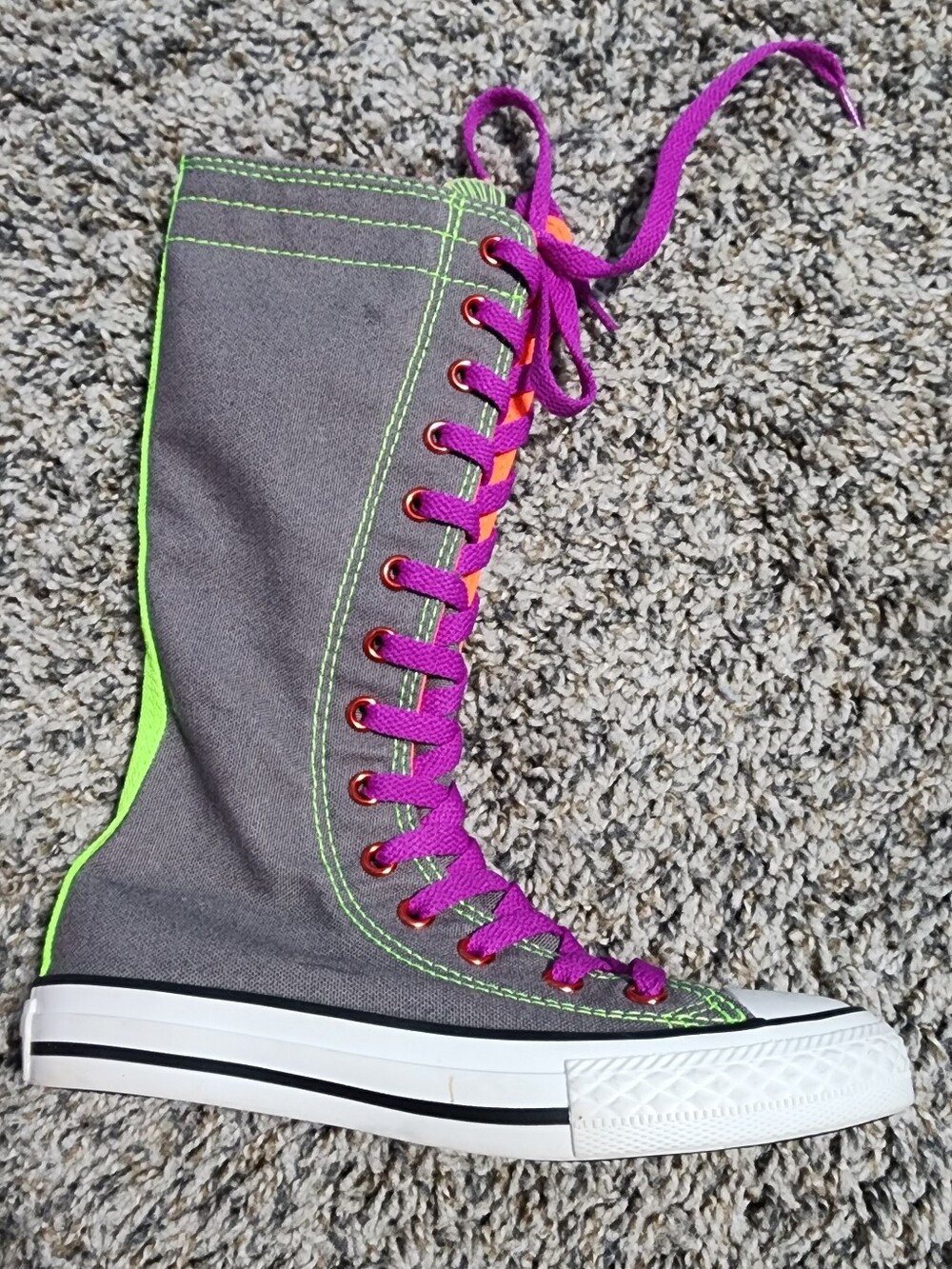 Rare Chuck Taylor All Star X-Hi Knee High  Converse Sneakers Gray/Purple Laces - Picture 3 of 12